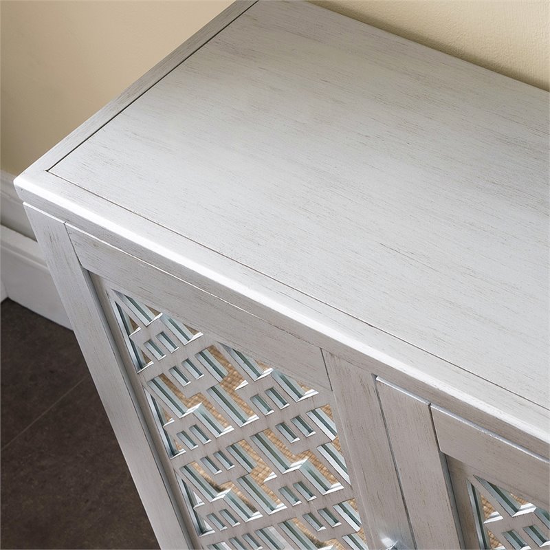 Bowery Hill Diamond Mirrored Console Table in Silver Leaf