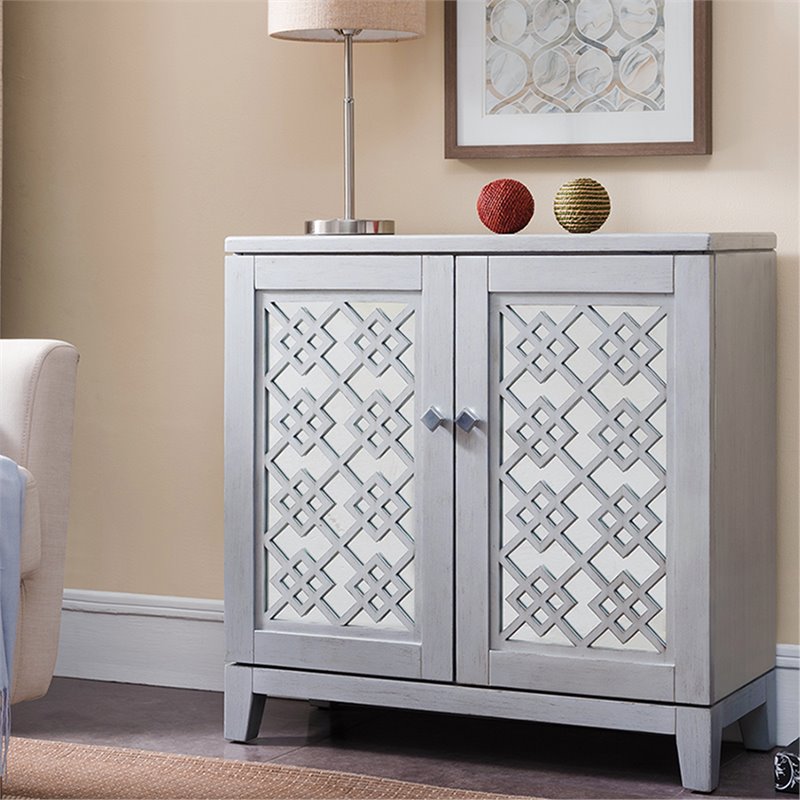 Bowery Hill Diamond Mirrored Console Table in Silver Leaf