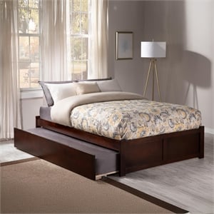 Bowery Hill Solid Wood Platform Full Panel Bed with Trundle in Walnut