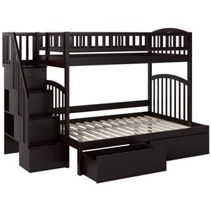 Bowery Hill Traditional Wood Staircase Storage Bunk Twin Over Full in Espresso