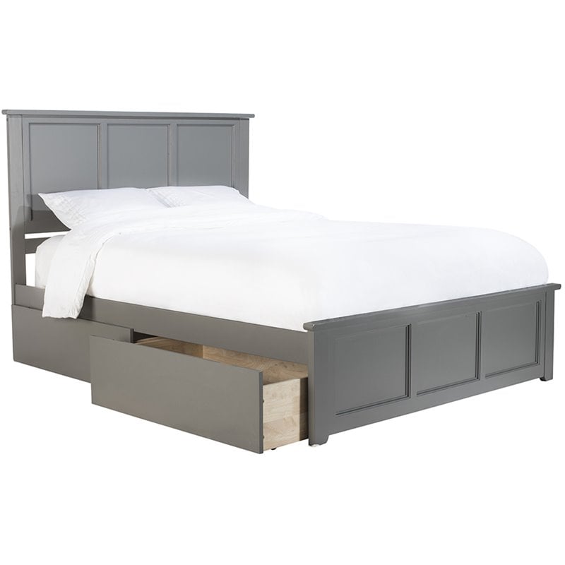 Bowery Hill Queen Platform Bed with Matching Footboard & Storage Drawers in Grey
