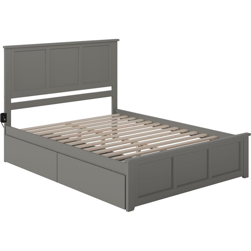 Bowery Hill Queen Platform Bed with Matching Footboard & Storage Drawers in Grey