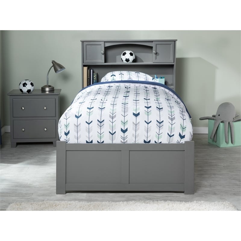 Bowery Hill Contemporary Full Solid Wood Bed with Twin Trundle in Grey