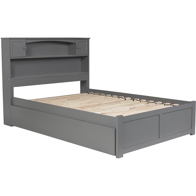 Bowery Hill Contemporary Full Solid Wood Bed with Twin Trundle in Grey