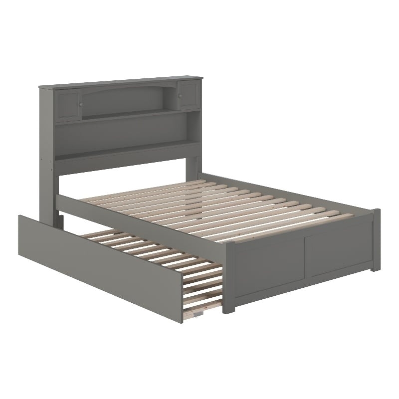 Bowery Hill Contemporary Full Solid Wood Bed with Twin Trundle in Grey