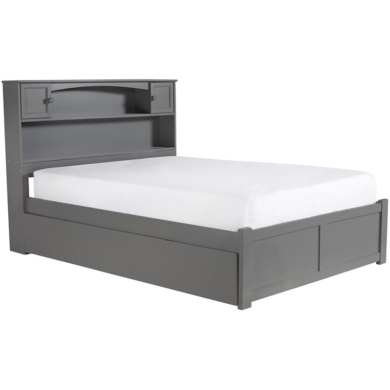 Bowery Hill Contemporary Full Solid Wood Bed with Twin Trundle in Grey