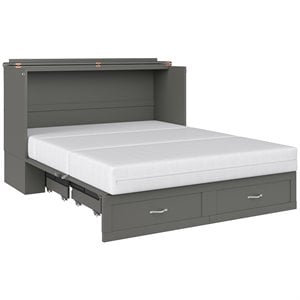 Bowery Hill Solid Wood Gray Murphy Bed Rectangular USB Charging Station 40.75&quotH x 62.5&quotW x 80.13&quotD Assembled