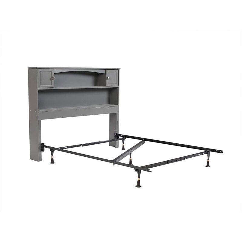 Bowery Hill Full Wood Bookcase Headboard with Device Charger in Gray