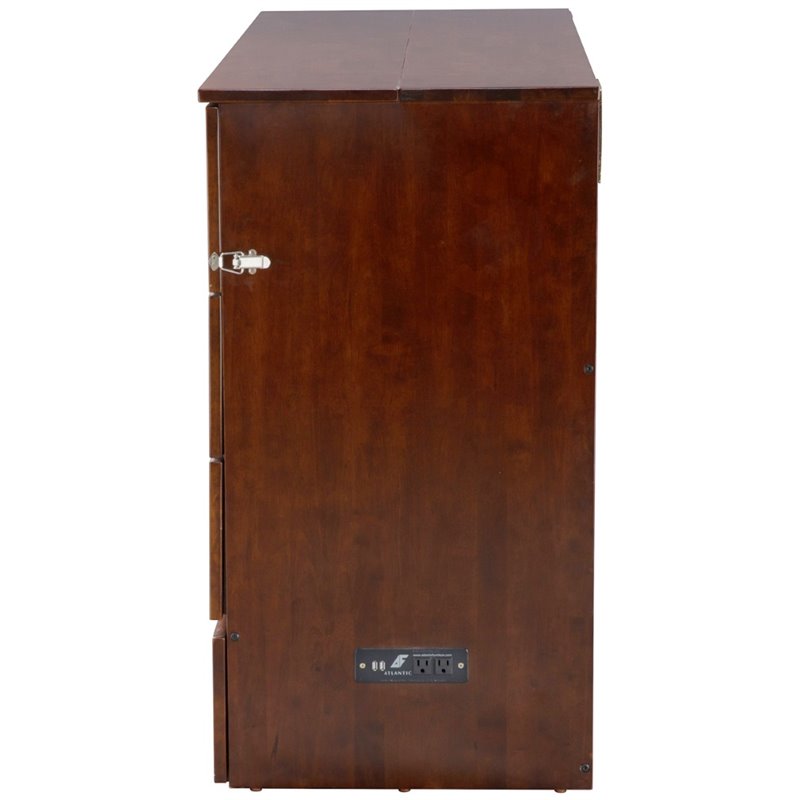 Bowery Hill Queen Traditional Solid Wood Murphy Bed Chest w/ Mattress in Walnut