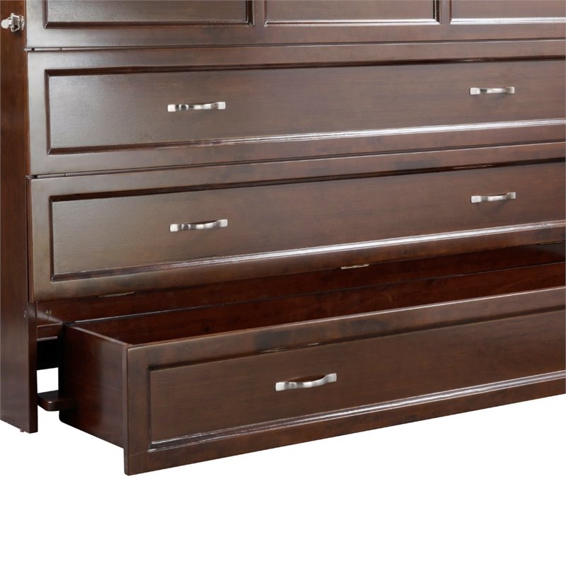 Bowery Hill Queen Traditional Solid Wood Murphy Bed Chest w/ Mattress in Walnut