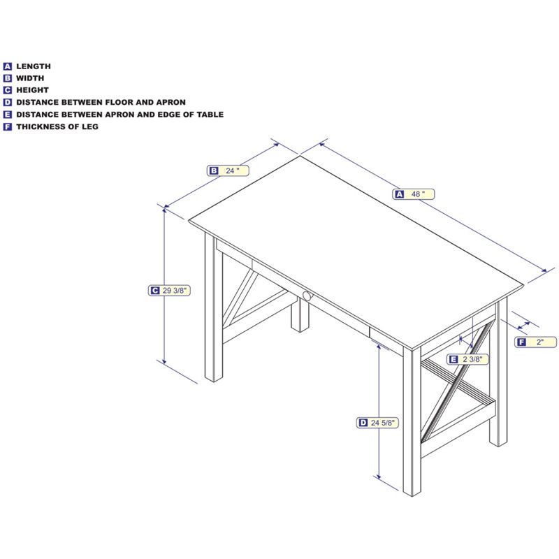 Bowery Hill Solid Wood Gray Writing Desk Rectangular 48