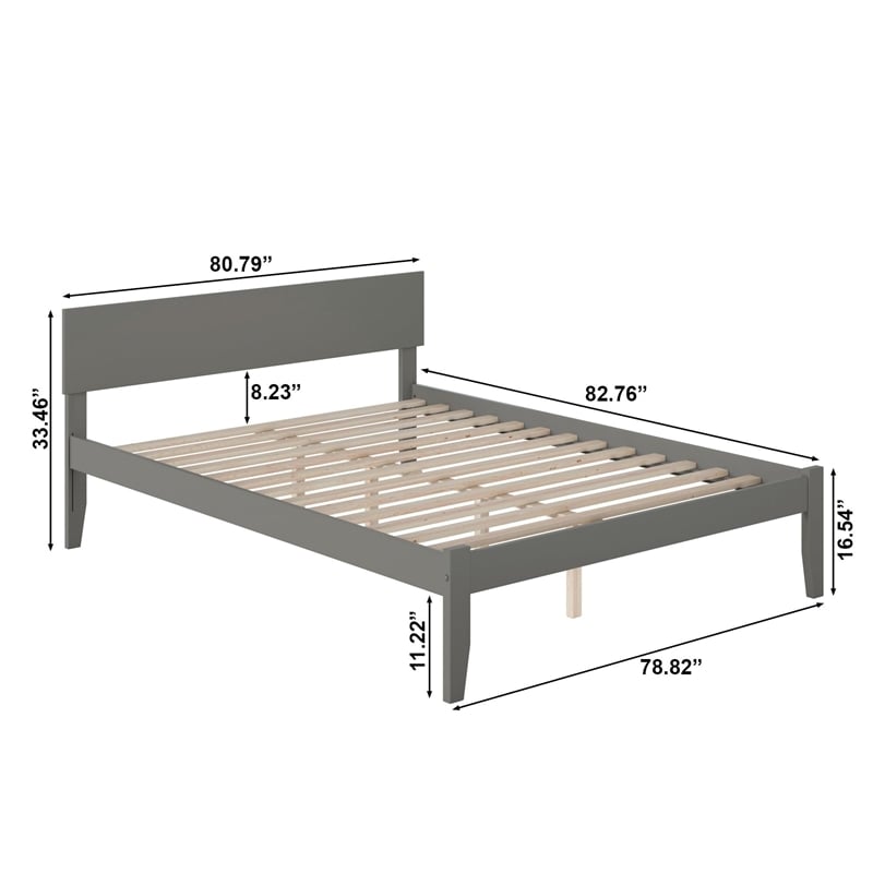 Bowery Hill Contemporary Queen Solid Wood Platform Bed in Grey