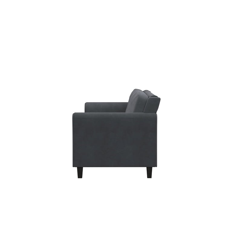 Bowery Hill Rolled Arm Contemporary Microfiber & Wood Sofa in Dark Gray