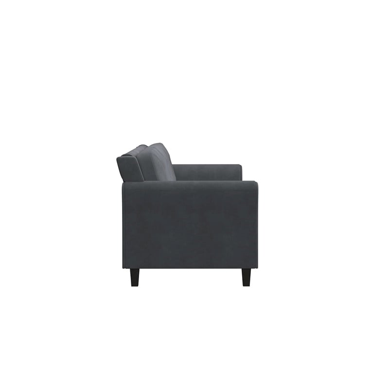 Bowery Hill Rolled Arm Contemporary Microfiber & Wood Sofa in Dark Gray