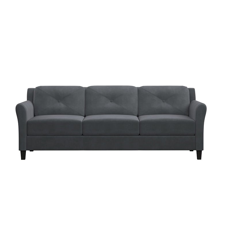 Bowery Hill Rolled Arm Contemporary Microfiber & Wood Sofa in Dark Gray