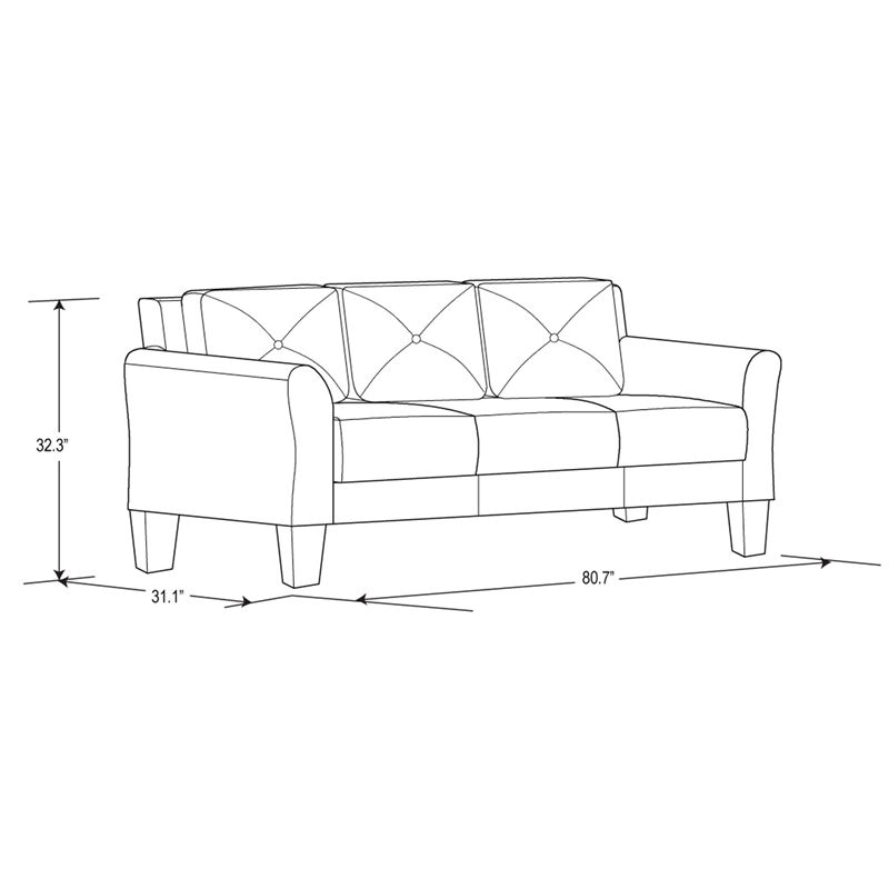 Bowery Hill Rolled Arm Contemporary Microfiber & Wood Sofa in Dark Gray