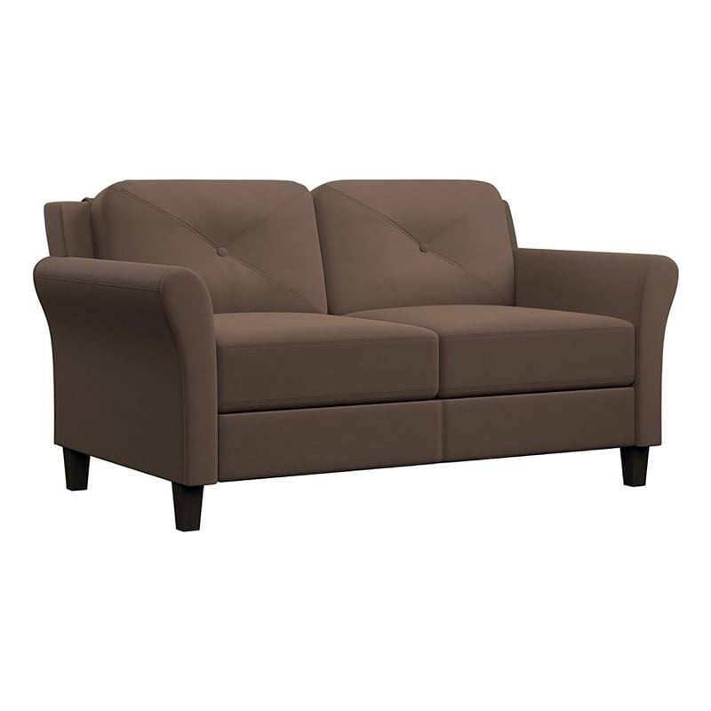 Bowery Hill Cushion Back Transitional Polyester Microfiber Loveseat in Brown