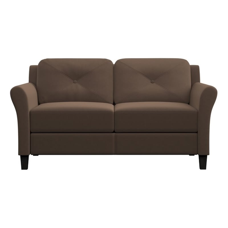 Bowery Hill Cushion Back Transitional Polyester Microfiber Loveseat in Brown