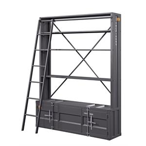 Bowery Hill Modern Metal Bookshelf and Ladder Stand for TVs up to 66&quot in Gray