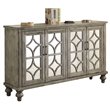 Bowery Hill Console Table with 4 Mirrored Glass Doors in Weathered Gray