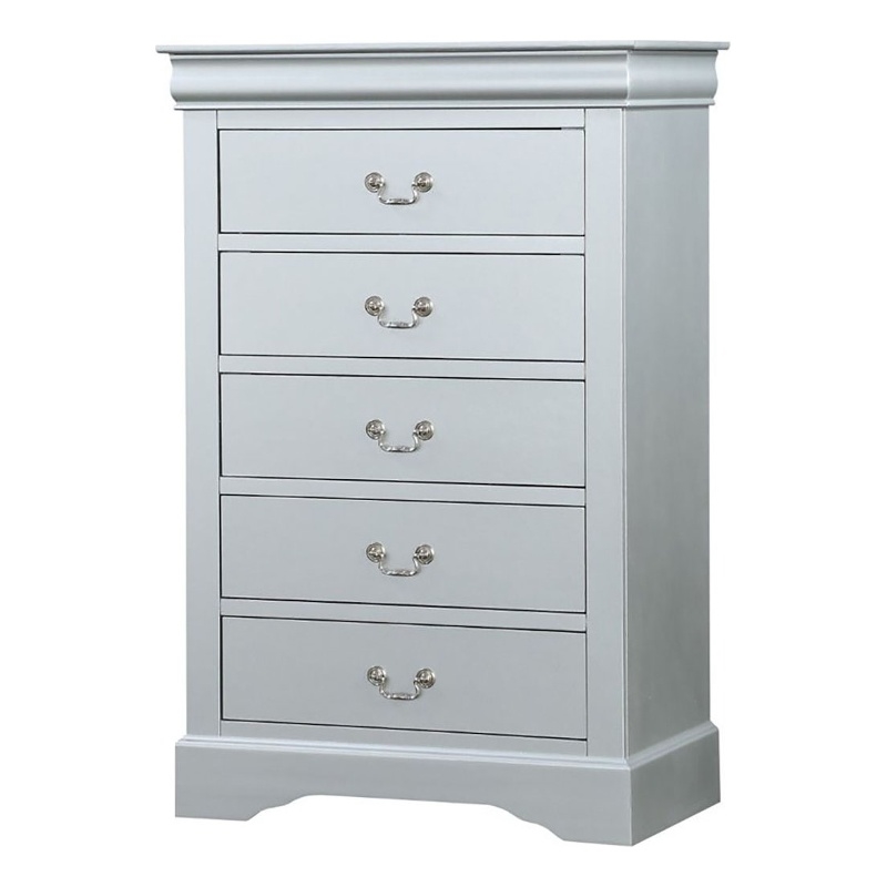 Bowery Hill Traditional 5 Drawer Wood Chest in Platinum Gray