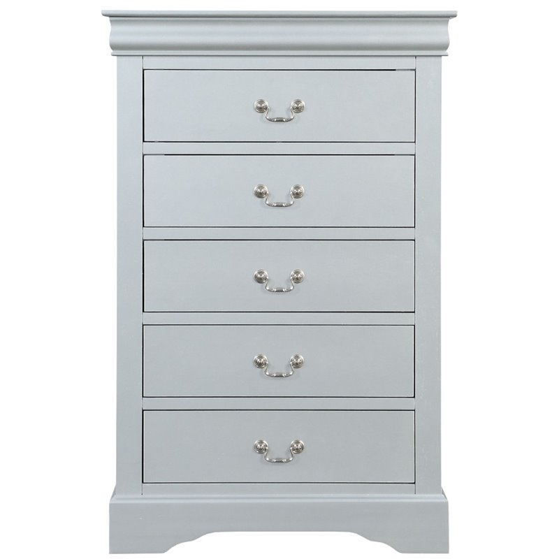 Bowery Hill Traditional 5 Drawer Wood Chest in Platinum Gray