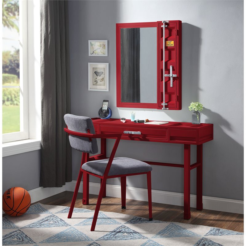 Bowery Hill Contemporary Vanity Computer Office Home Metal Desk in Red