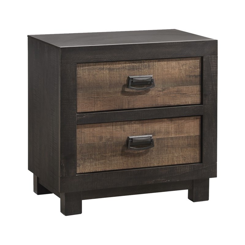 Bowery Hill Solid Wood 2-Drawer Nightstand in Walnut