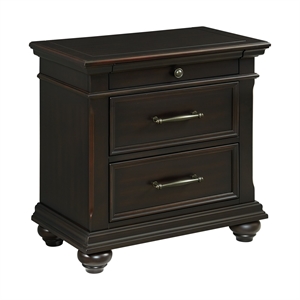 Bowery Hill Solid Wood Black Nightstand Rectangular USB Ports