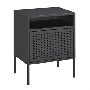 Bowery Hill Open Metal Shelf Nightstand with USB Port in Gray
