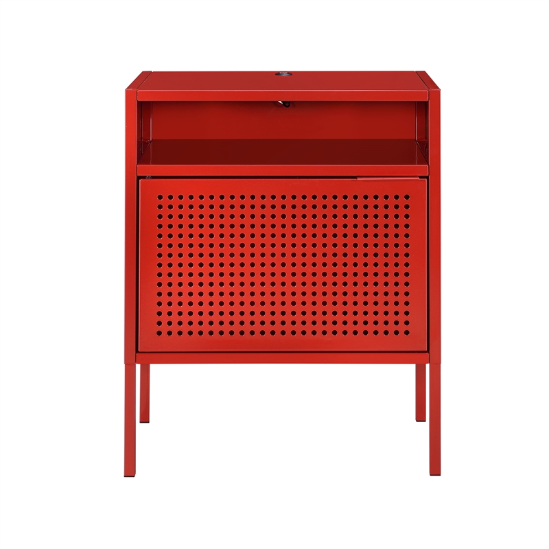 Bowery Hill Metal Red Nightstand Rectangular USB Port
