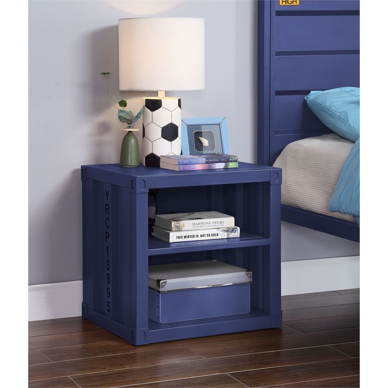 Bowery Hill Contemporary Nightstand with Open Storage in Blue