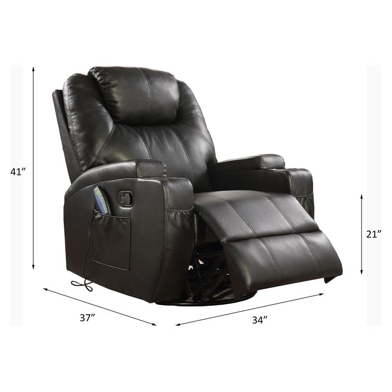 Bowery Hill Contemporary Faux Leather Rocker Recliner with Massage in Black