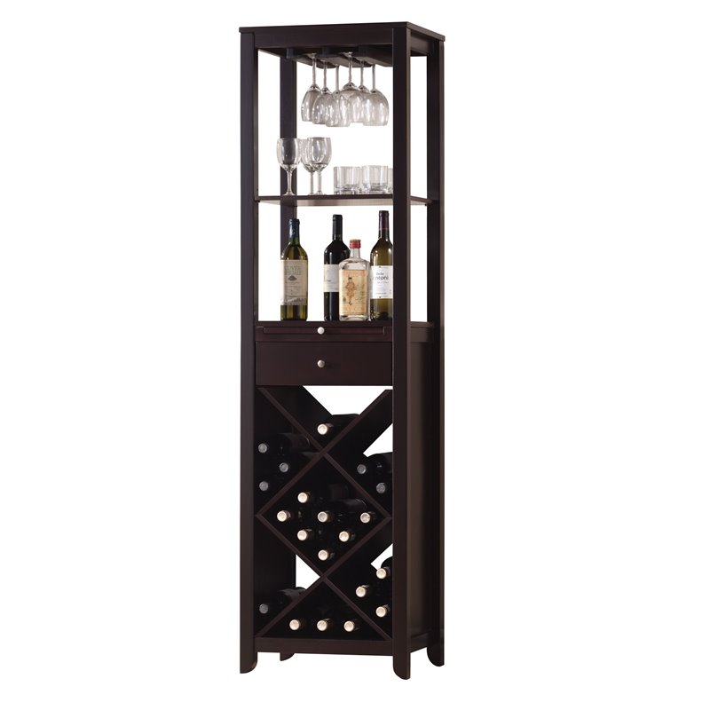 Bowery Hill Contemporary Wine Cabinet with 1 Drawer in Espresso