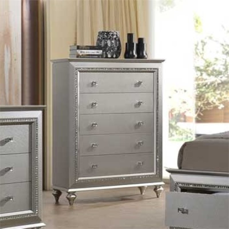 Bowery Hill Transitional 5 Drawer Chest in Champagne