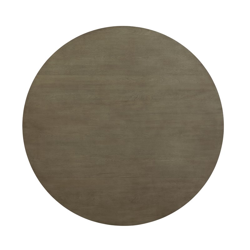 Bowery Hill Transitional Dining Table with Single Pedestal in Gray Oak