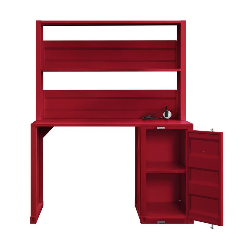 Bowery Hill Modern Metal Desk and Hutch with Storage in Red