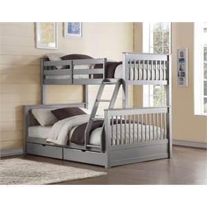 Bowery Hill Modern Twin over Full Convertible Bunk Bed with 2 Drawers in Gray