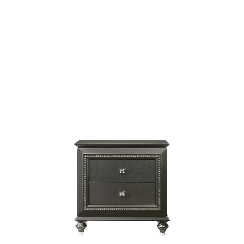 Bowery Hill 2 Drawer Nightstand with USB Charging Dock in Metallic Gray