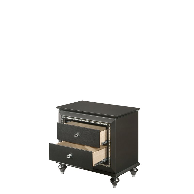 Bowery Hill 2 Drawer Nightstand with USB Charging Dock in Metallic Gray