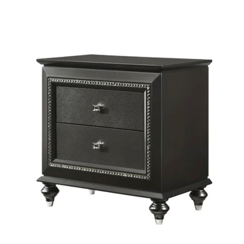 Bowery Hill 2 Drawer Nightstand with USB Charging Dock in Metallic Gray