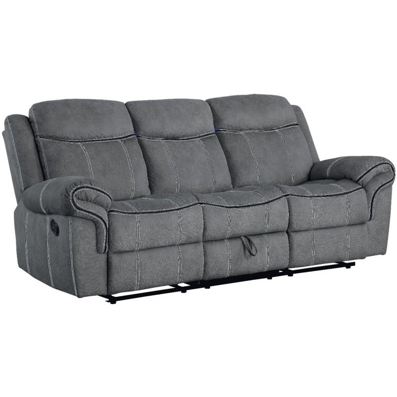 Bowery Hill Modern Velvet Reclining Sofa with USB Dock in Gray