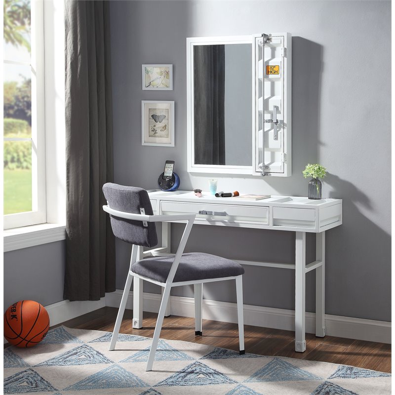 Bowery Hill Contemporary 1 Drawer Vanity Desk in White