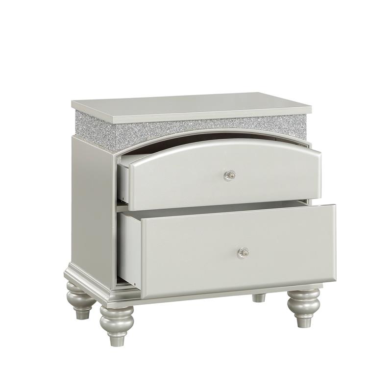 Bowery Hill Transitional 2 Drawer Nightstand in Platinum