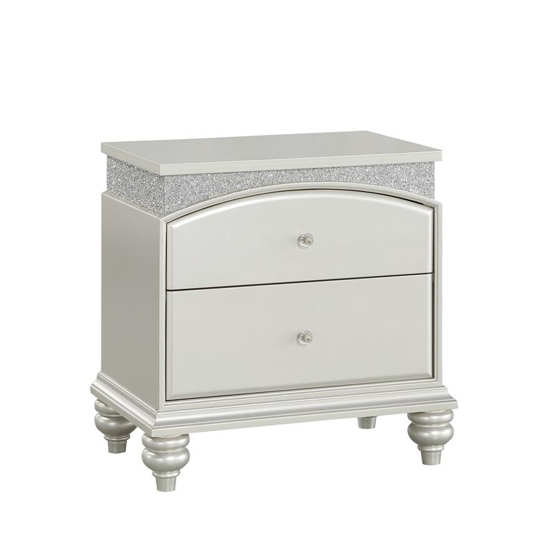 Bowery Hill Transitional 2 Drawer Nightstand in Platinum