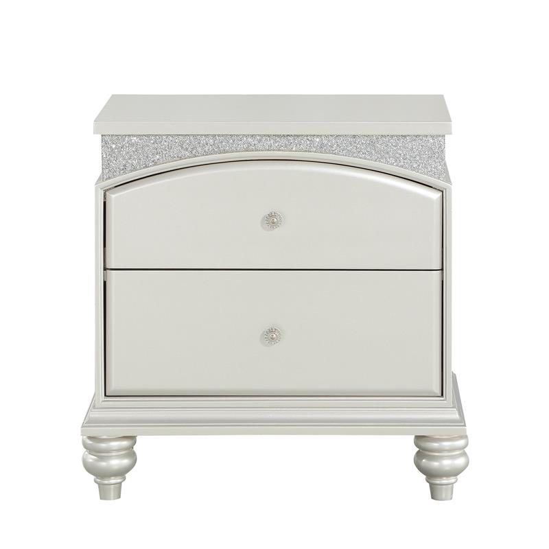 Bowery Hill Transitional 2 Drawer Nightstand in Platinum