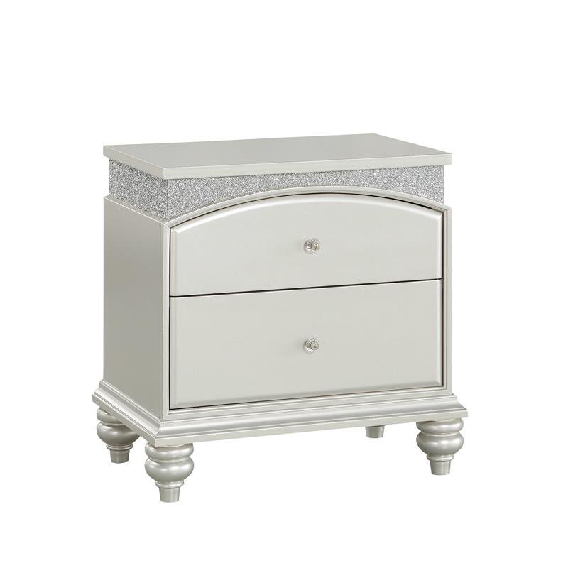 Bowery Hill Transitional 2 Drawer Nightstand in Platinum