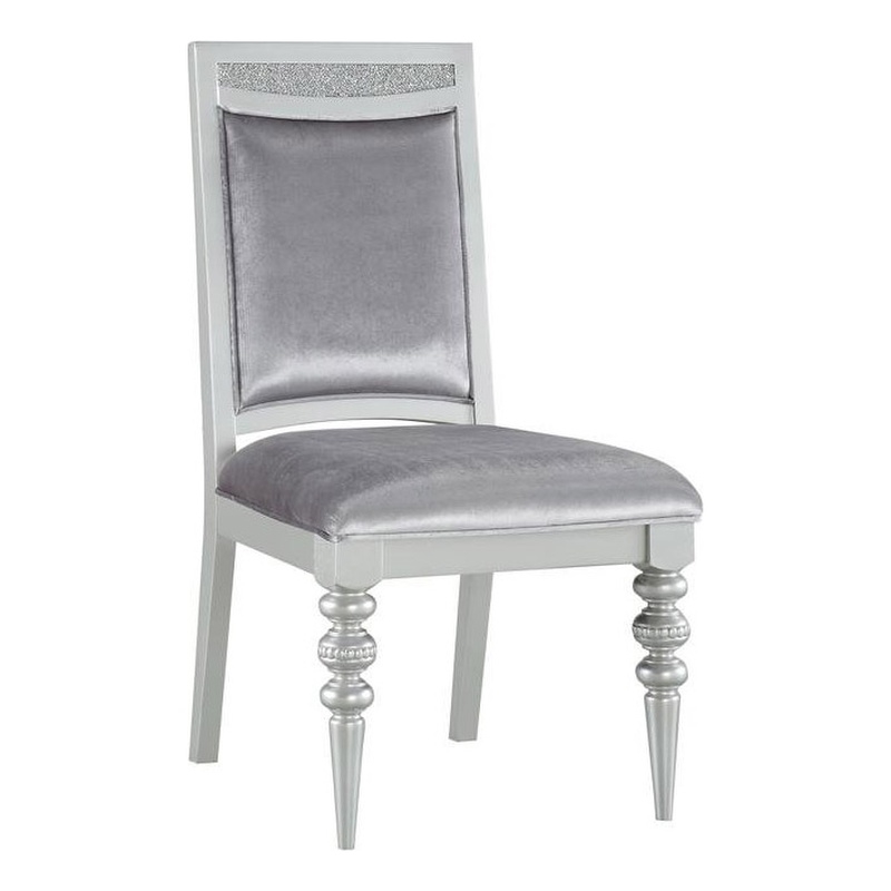 Bowery Hill Contemporary Wood Rhinestone Inlay Side Chair in Gray (Set of 2)
