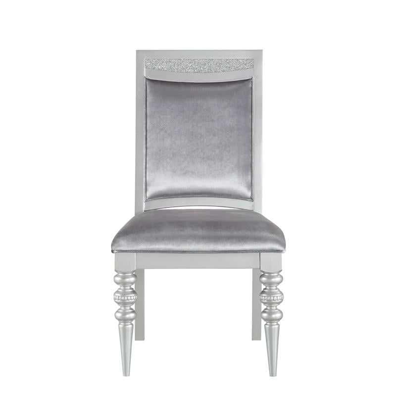 Bowery Hill Contemporary Wood Rhinestone Inlay Side Chair in Gray (Set of 2)