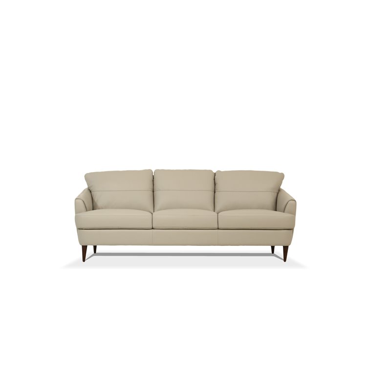 Bowery Hill Modern Leather Upholstered T-Shaped Cushion Sofa in Beige